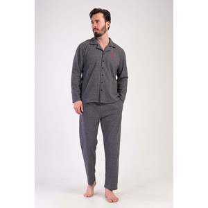 Conjunto de Pijama para Hombre CEPLI, Jacquard, Interlock, Completamente Abotonado, Manga Larga - NEGRO - NEGRO - Product Image 1
