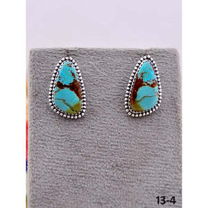 Artisanat du Sud-Ouest # 8 boucles d'oreilles clous en turquoise et argent sterling, forme goutte d'eau avec serti clos, style poussoir - Product Image 2