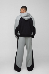 Charbon de bois de haute qualité surdimensionné Boxy Color Block Homme imprimé zippé à travers les sweats à capuche pour hommes coton mélangé personnalisé en gros - Product Image 4