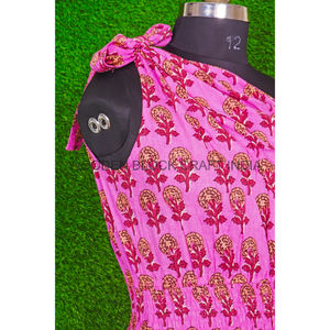 Vestido Casual de Algodón Indio Bohemio Hippie Hecho a Mano, Estilo Playero, Largo hasta el Suelo, con un Solo Hombro Descubierto, Estampado Floral Dulce, Sin Mangas - Product Image 3