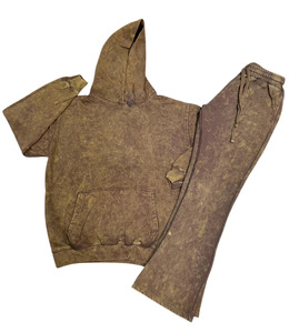 Ensemble de pantalons de survêtement à capuche délavés à l'acide 2 pièces unisexe surdimensionné léger col roulé en coton molletonné résistant à l'eau - Product Image 1