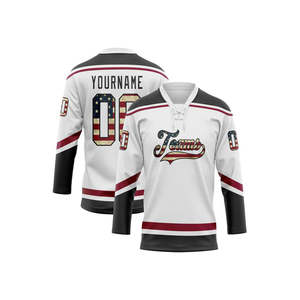 ออกแบบเสื้อฮอกกี้น้ำแข็งสไตล์ใหม่สำหรับผู้ใหญ่ กางเกงแบบซับลิเมชั่นสั่งทำพร้อมชื่อทีม OEM ชุดกีฬาพิมพ์ลายตามสั่ง - Product Image 2