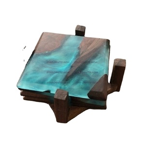 ชุดจานรองแก้วทรงกลมอีพ็อกซี่ทำจากไม้โมโนแกรมไม้ธรรมชาติหรูหราและสลักได้พร้อมโลโก้หิน - Product Image 2