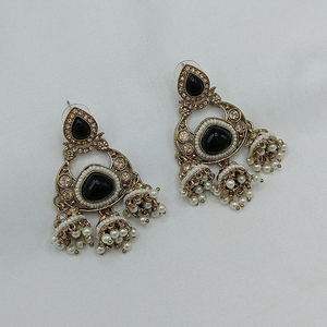 ต่างหู jhumki ลูกปัดชุบทองออกแบบสำหรับผู้หญิงหินคริสตัลหรูหราเครื่องประดับชาติพันธุ์อินเดีย - Product Image 3