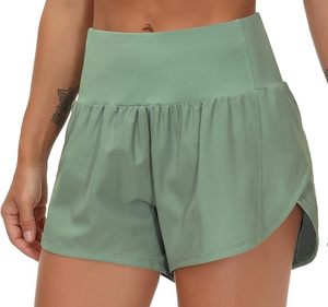 Short de course à séchage rapide taille haute pour femme Short d'entraînement athlétique avec doublure en maille et poches zippées - Product Image 1