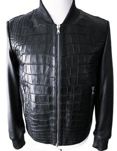 Wholesale Winter Thick Cowhide Leather with Crocodile Jacket Embossed <b>Viscos</b> Lining Zipper Closure Breathable OEM From Pakistan - Product Image 1