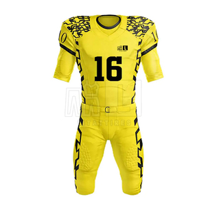 ชุดยูนิฟอร์มอเมริกันฟุตบอลแบบสั่งทำพิเศษสำหรับทุกเพศ คุณภาพสูง ผลิตจากผ้าโพลีเอสเตอร์ 100% ระบายอากาศได้ดี แห้งเร็ว ซึมซับเหงื่อ แบบสั้น - Product Image 1