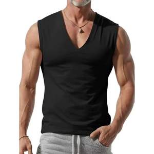 <b>Men's</b> Summer Solid Color V-Neck Tank Top for Fitness <b>Sports</b> Casual Breathable Sleeveless Jogging Vest Knitted Front Placement - Product Image 1