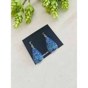 Navajo Handmade <b>Opal</b> (Man-Made) & Sterling Silver Drop Dangle <b>Earrings</b> Water Drop Pattern - Product Image 4