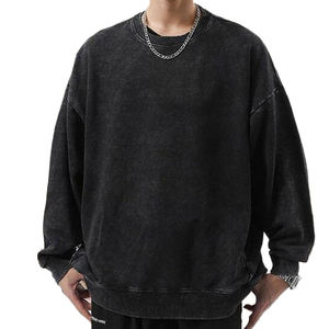 Look elegante patrón sólido lavado ácido Anti-encogimiento cuello redondo personalizado de gran tamaño 100% sudadera de algodón para hombres - Product Image 1