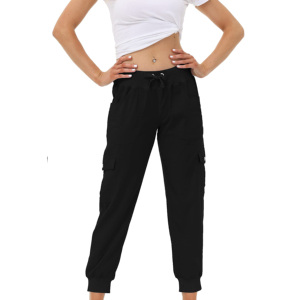 Pantalon de jogging cargo taille haute pour femme, grande taille, 100 % coton satiné, séchage rapide, respirant, avec cordon de serrage - Product Image 3