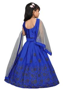 Shoryam Fashion Girls Designer Blue Ghagra Choli Set Floral Zari Embroidery Net <b>Wrap</b> Traditional Indian Boutique Wear Party - Product Image 3