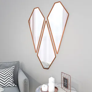 Modern Diamond Shape Vanity <b>Mirrors</b> <b>Set</b> of 3 with Copper Color Frame Factory Direct Sale From Manufacturer Wholesale - Product Image 4