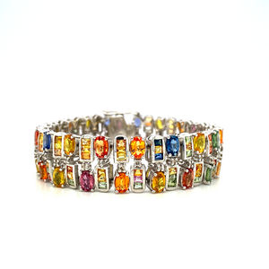 Venta de pulsera de plata de tenis de zafiro multi diamante natural redondo corte Baguette Multi piedra preciosa pulsera ajustable para mujer joyería - Product Image 1