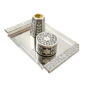 Conjunto de regalo de Ramadán árabe, incrustaciones de perlas madre de madera, bandeja de quemador Mubkhar Bakhoor, incensario Oud, incrustaciones de hueso con aroma de rosa para Oriente Medio - Product Image 6