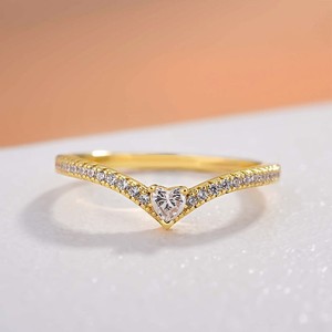 4 mm heart cut moissanite chevron band <b>ring</b> yellow gold plated v shape band elegant <b>stacking</b> jewelry - Product Image 1