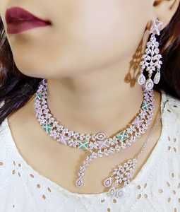 ชุดสร้อยคอเพชรสไตล์อเมริกันสุดหรูพร้อมหินสีแดงสำหรับผู้หญิงชุดปาร์ตี้งานแต่งงานเครื่องประดับอินเดียสำหรับผู้หญิง - Product Image 6