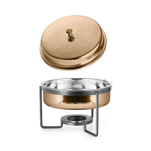 Buffet Serving Pot Diseño único Calentador de alimentos Plato de frotamiento de metal elegante de lujo Soporte dorado plateado - Product Image 2