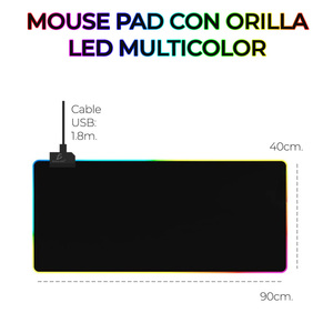 Tapis de souris de jeu avec éclairage LED RVB, 90x40 cm, imperméable, 4 mm d'épaisseur, logo personnalisé, chauffant et avec recharge sans fil, style imprimé - Product Image 2