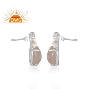 Venta caliente fina plata esterlina cristal natural cuarzo y rutilo dorado piedra preciosa Stud pendiente fabricante de joyería personalizada - Product Image 3