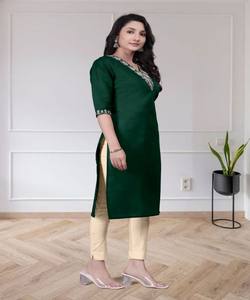 Ensemble Salwar 3 pièces en coton brodé FANCY TESLA, tenue de fête, en stock, prix de gros, vêtement ethnique vert - Product Image 3
