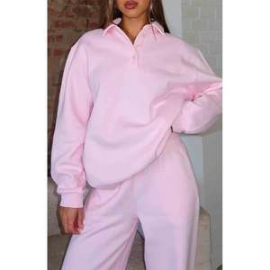 Ensemble de survêtement rose en molleton à capuche long brodé uni pour femmes, hiver - Product Image 1