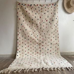 Tapis de couleur blanche avec de beaux tapis de designer à motifs de points motif d'impression de bloc de main Dhurries 100% tapis matériels en coton - Product Image 4