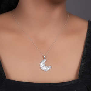 "925 Silver Crescent Moon Crystal <b>Necklace</b> for Women" - Product Image 2