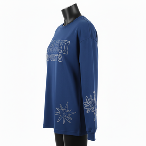 Camiseta de Manga Larga de Algodón Premium, Azul Marino, Sensación Suave, Transferencia de Calor con Pedrería, Logotipo Personalizado - Product Image 4