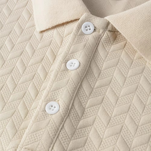 Novedad de verano, camiseta Polo Jacquard para hombre, camiseta de peso pesado, camisetas de manga corta informales a la moda con cuello vuelto de Color sólido - Product Image 3