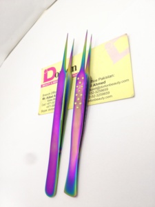 Custom Logo <b>Rainbow</b> Eyelash Tweezers High Quality Stainless Steel Sustainable Dotted Plain Handle for Eyelash Extension - Product Image 2