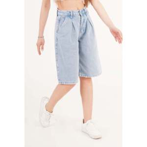 Shorts de Mezclilla de Cintura Alta para Mujer LUSTRIN, Shorts de Jean Azules de Algodón al por Mayor para Verano, Estilo Moderno y Cómodo - Product Image 1