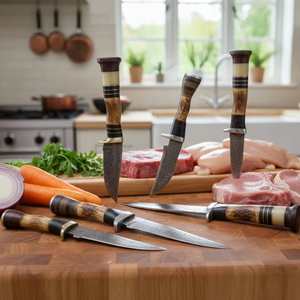 Ensemble de couteaux de chef élégants et professionnels, fabriqués à la main, en acier au carbone forgé, 5 pièces, manche en bois octogonal, couteaux durables et ambidextres - Product Image 4