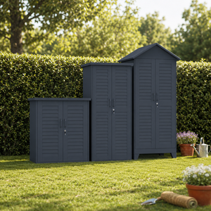 Abri de jardin <span class=keywords><strong>extérieur</strong></span> pour outils avec structure métallique, <span class=keywords><strong>étagère</strong></span>s réglables et rangement étanche, idéal pour la cour et la terrasse, couleur grise - Product Image 1