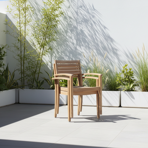 Chaise de salle à manger moderne en teck pour l'extérieur, finition couleur naturelle et tissu imperméable, pour la maison, l'hôtel, la chambre, le parc - Product Image 4