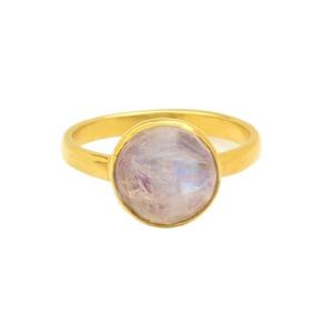 Vente de noël 12mm lunette bague de réglage pour les femmes solide 925 en argent Sterling et or 18 carats naturel arc-en-ciel pierre de lune bijoux fins - Product Image 1