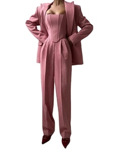 Fishbone Top Blazer Pantalon Ensembles 3 Pièces Pour Femmes Solide Un Bouton Veste Crop Tops Taille Haute Poche Pantalon Dame Bureau Ensemble 2026 - Product Image 2