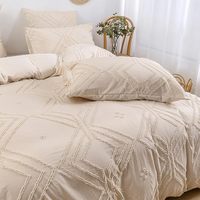 Set Sprei 3 Potong Bordir Shabby Chic Rumah Bergaya Boho Tekstur Geometris Set Sprei