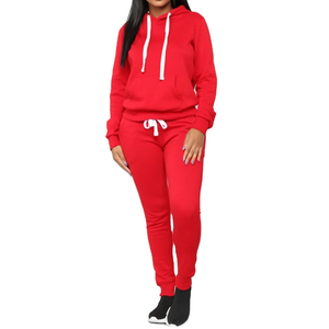 Logo personnalisé vêtements de sport survêtement entraînement Fitness rouge polaire grande taille sweat et pantalon de survêtement ensembles survêtement pour les femmes - Product Image 1