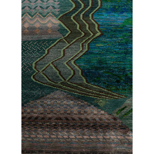 พรมขนสัตว์และไหมถักมือลายกราฟิกสีเขียวขนาดใหญ่ รุ่นแมนชาฮา สำหรับตกแต่งห้องนั่งเล่นหรือทางเดิน สำหรับวัยรุ่น-Les-2758 - Product Image 3