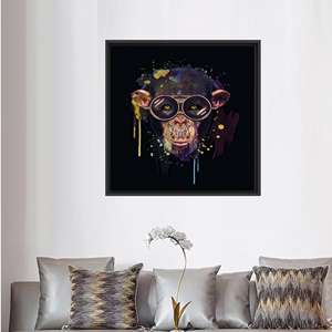 Impresión en lienzo de animales modernos, obra de arte de mono sabio, decoración de pared negra, con marco negro - Product Image 1