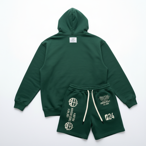 Custom Mens green Pullover Hoodie Shorts <b>set</b> Tracksuit <b>Set</b> Graphic Streetwear Heavyweight OEM Private Label B2B Manufacture - Product Image 2