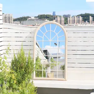 Espejo De Jardin Al Aire Libre Decorativo De Metal Con Arco De Espejo De Pared De Panel De Ventana Grande