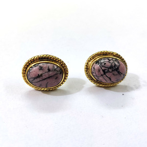 Pendientes de Rodonita natural de Plata de Ley 925 chapados en oro rosa ovalado cabujón tachuelas regalo de boda de moda Idea diamante perla - Product Image 2