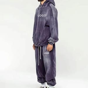 Logotipo personalizado impreso invierno ácido lavado hombres ajuste Regular alta calidad 100% algodón polar ligero gota hombro piedra lavado - Product Image 4