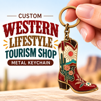 Porte-clés en métal personnalisé en forme de botte de cowboy 5 cm, avec logo personnalisé, style western, pour boutiques de cadeaux, souvenirs de voyage, vente en gros
