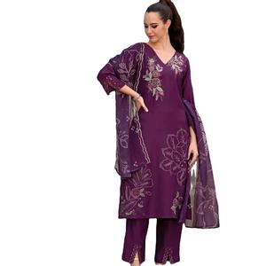 Conjunto Kurti impreso digital con bordado de seda viscosa de diseñador más reciente de Fab Zone - Product Image 1