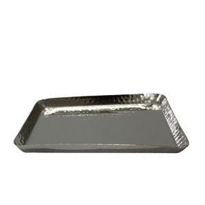 Lot de 2 plateaux de service en aluminium de taille moyenne avec plateau de service de couleur argent nickel martelé pour la vaisselle de maison et de restaurant - Product Image 4