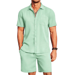 Vente en gros de nouveaux ensembles de shorts d'été décontractés pour hommes ensemble de survêtement uni à manches courtes avec short et t-shirt vêtements de marque pour hommes ensemble 2 pièces - Product Image 1