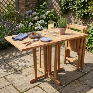 Outdoor Solid Teak Wood Drop Leaf <b>Folding</b> <b>Dining</b> <b>Table</b> Slatted Rectangular Gateleg Patio Garden Setup Art Design Decor - Product Image 5